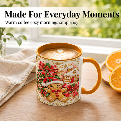 #pl[11oz|Orange] Gingerbread Christmas Coffee Mug, Holiday Gingerbread Mug, Ceramic Cup