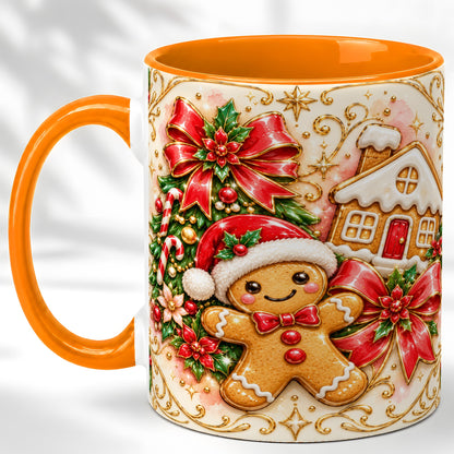 #pl[11oz|Orange] Gingerbread Christmas Coffee Mug, Holiday Gingerbread Mug, Ceramic Cup