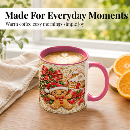 #pl[11oz|Pink] Gingerbread Christmas Coffee Mug, Holiday Gingerbread Mug, Ceramic Cup