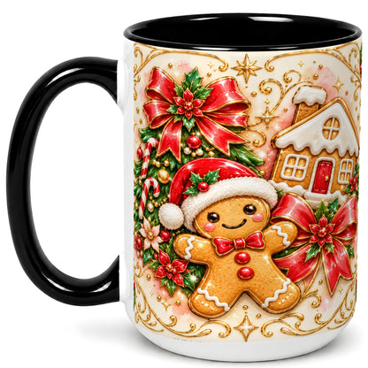 #pl[15oz|Black] Gingerbread Christmas Coffee Mug, Holiday Gingerbread Mug, Ceramic Cup