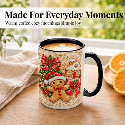 #pl[15oz|Black] Gingerbread Christmas Coffee Mug, Holiday Gingerbread Mug, Ceramic Cup
