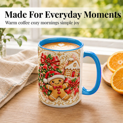 #pl[15oz|Blue] Gingerbread Christmas Coffee Mug, Holiday Gingerbread Mug, Ceramic Cup