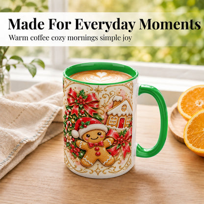 #pl[15oz|Green] Gingerbread Christmas Coffee Mug, Holiday Gingerbread Mug, Ceramic Cup