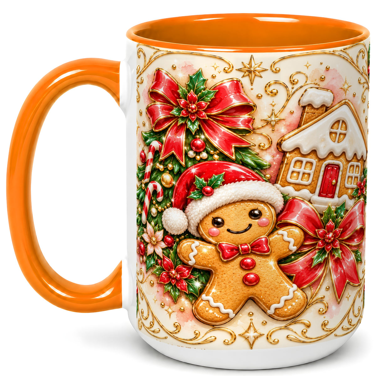 #pl[15oz|Orange] Gingerbread Christmas Coffee Mug, Holiday Gingerbread Mug, Ceramic Cup