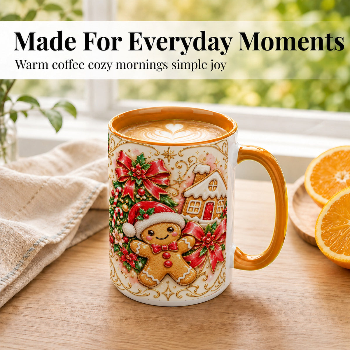 #pl[15oz|Orange] Gingerbread Christmas Coffee Mug, Holiday Gingerbread Mug, Ceramic Cup