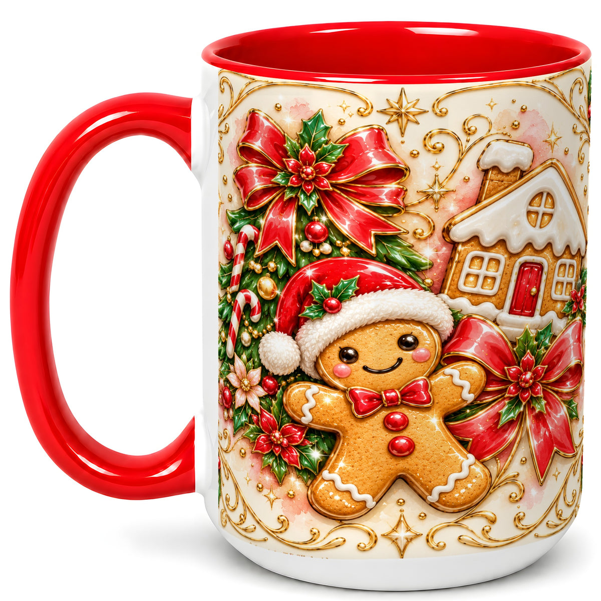 #pl[15oz|Red] Gingerbread Christmas Coffee Mug, Holiday Gingerbread Mug, Ceramic Cup