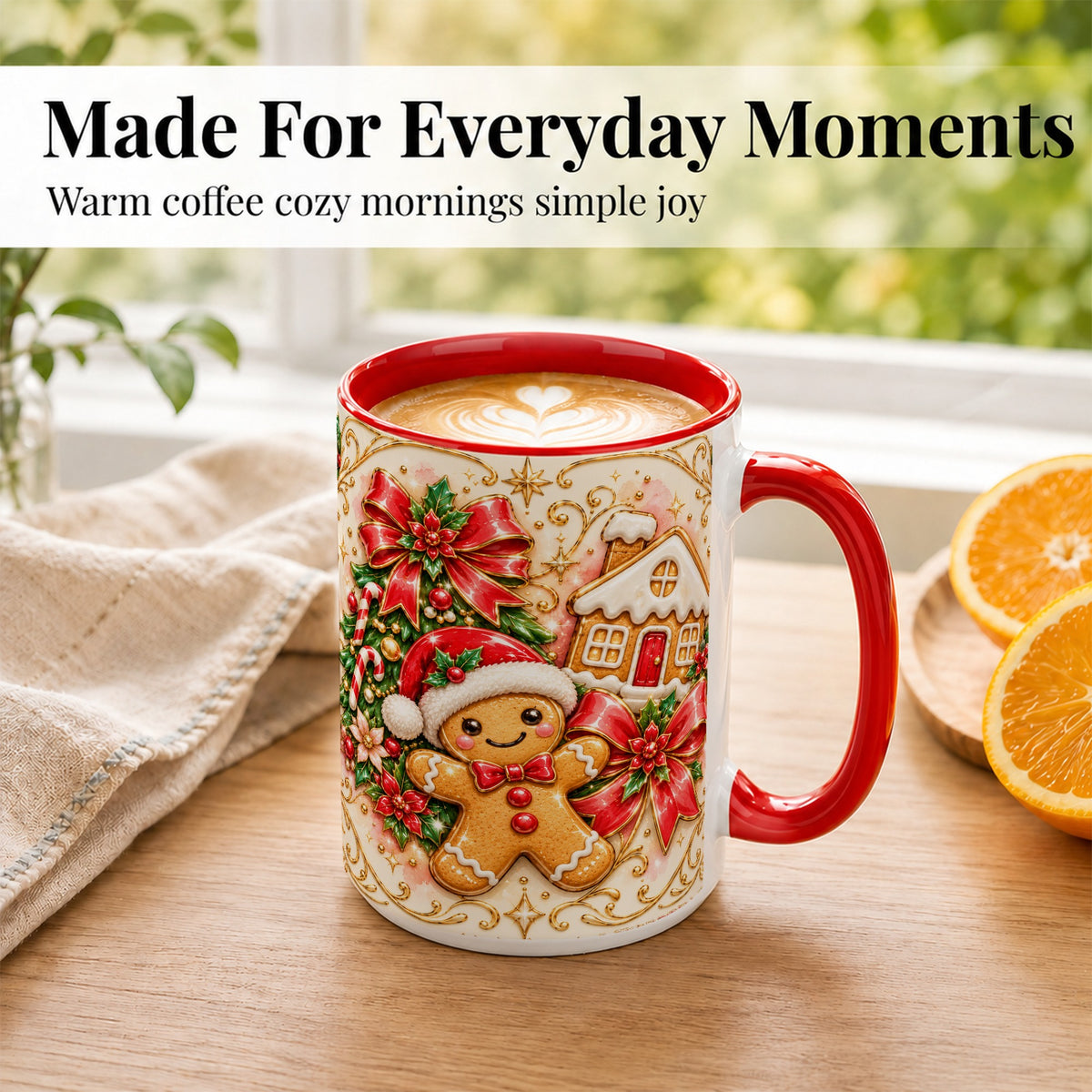 #pl[15oz|Red] Gingerbread Christmas Coffee Mug, Holiday Gingerbread Mug, Ceramic Cup