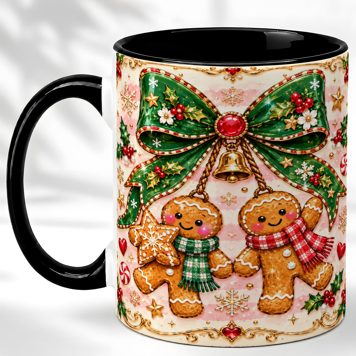 #pl[11oz|Black] Gingerbread Couple Coffee Mug, Christmas Gingerbread Mug, Ceramic Cup
