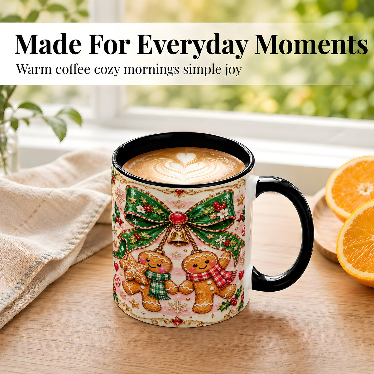 #pl[11oz|Black] Gingerbread Couple Coffee Mug, Christmas Gingerbread Mug, Ceramic Cup