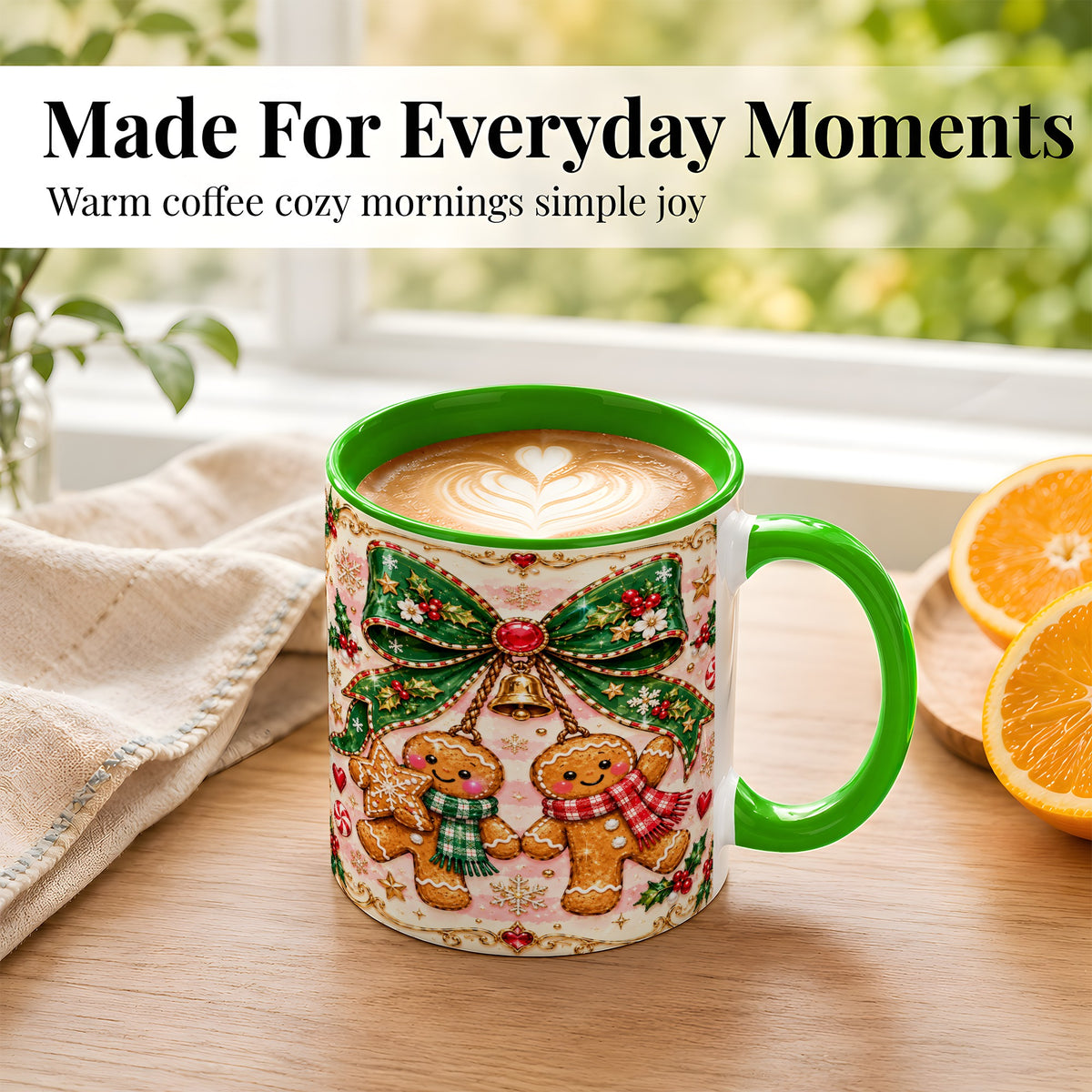 #pl[11oz|Green] Gingerbread Couple Coffee Mug, Christmas Gingerbread Mug, Ceramic Cup