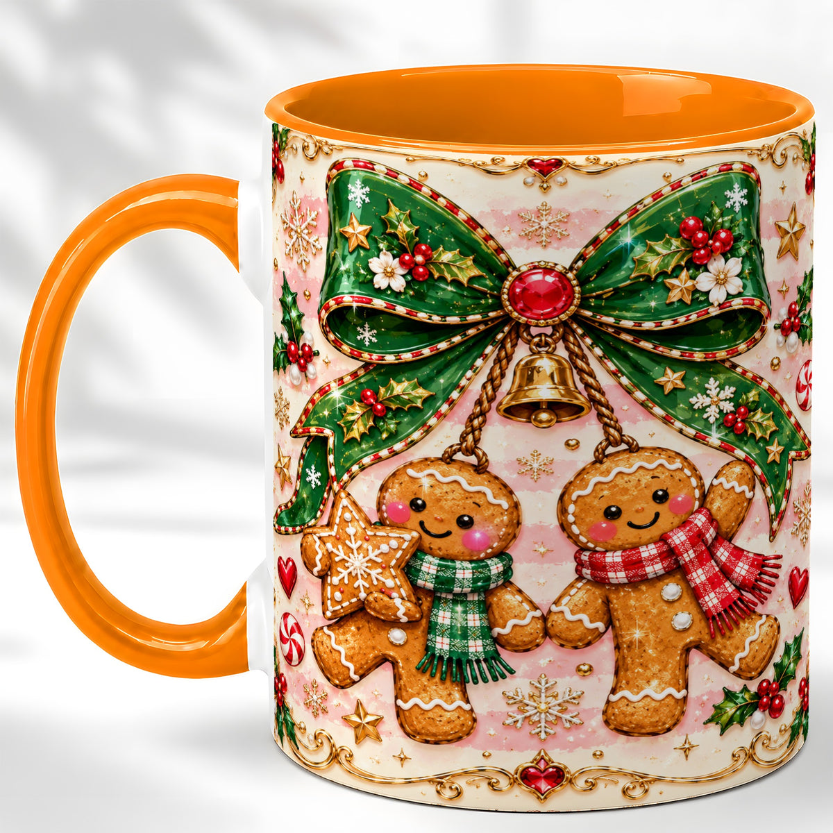 #pl[11oz|Orange] Gingerbread Couple Coffee Mug, Christmas Gingerbread Mug, Ceramic Cup