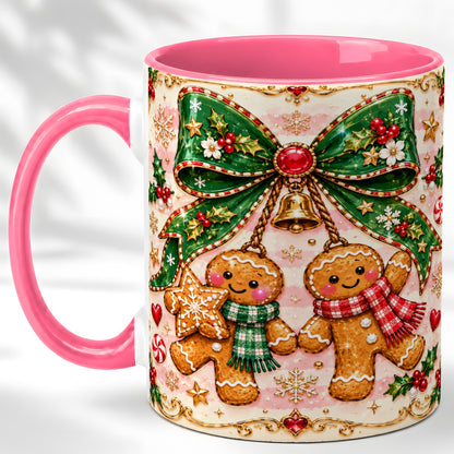 #pl[11oz|Pink] Gingerbread Couple Coffee Mug, Christmas Gingerbread Mug, Ceramic Cup