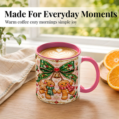 #pl[11oz|Pink] Gingerbread Couple Coffee Mug, Christmas Gingerbread Mug, Ceramic Cup