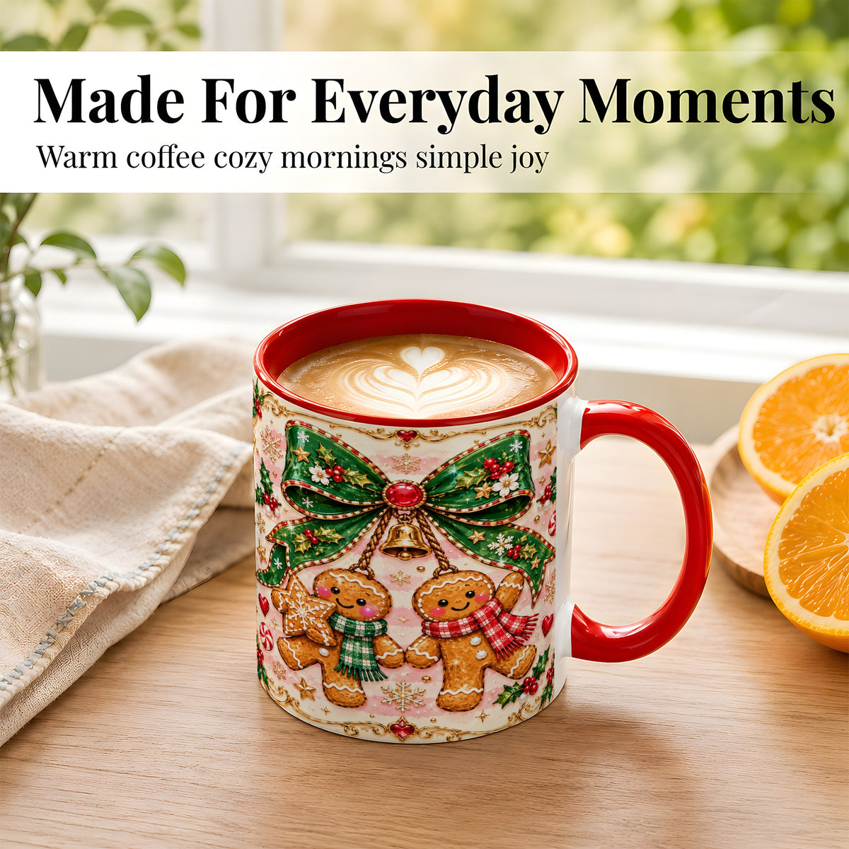 #pl[11oz|Red] Gingerbread Couple Coffee Mug, Christmas Gingerbread Mug, Ceramic Cup