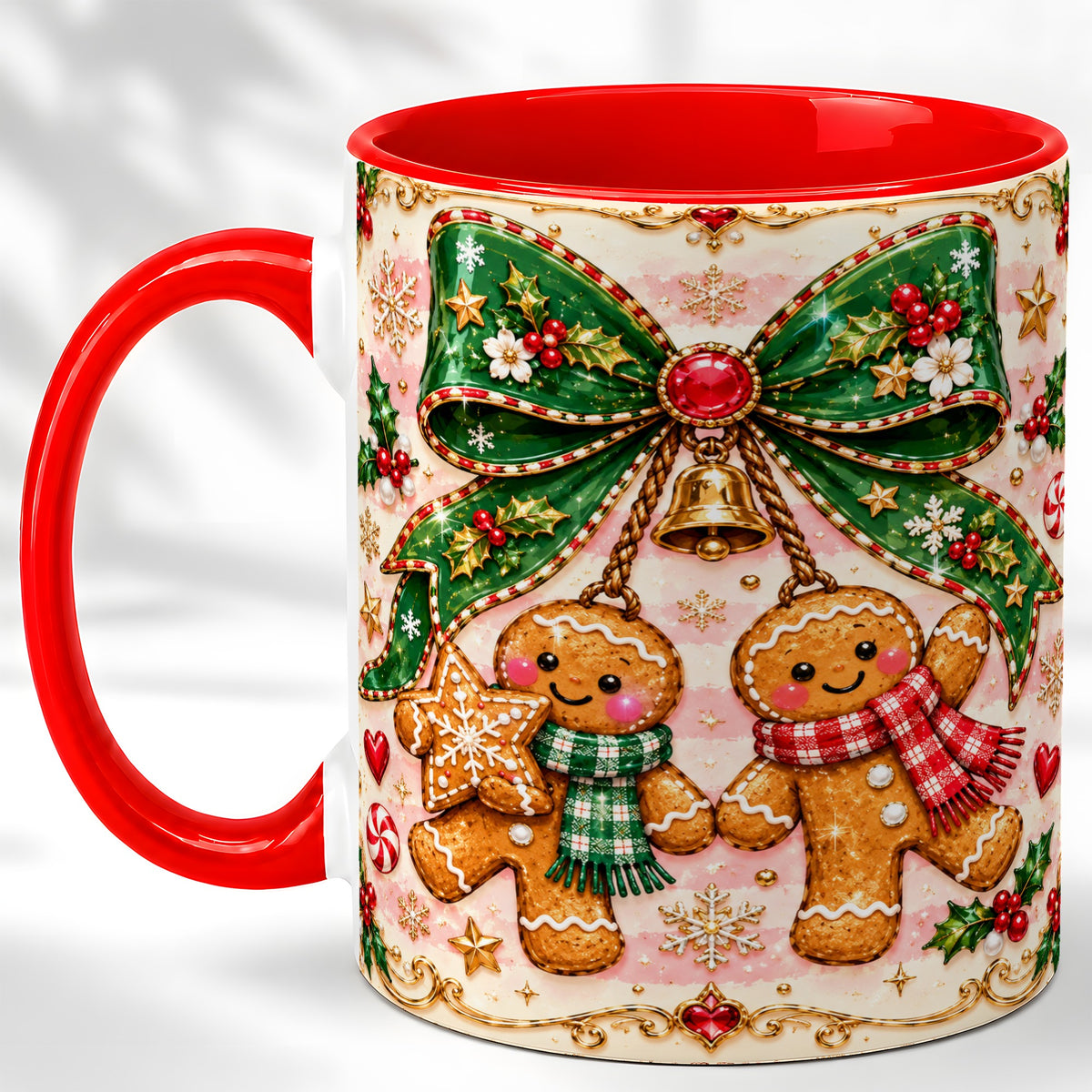 Gingerbread Couple Coffee Mug, Christmas Gingerbread Mug, Ceramic Cup