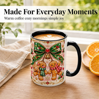 #pl[15oz|Black] Gingerbread Couple Coffee Mug, Christmas Gingerbread Mug, Ceramic Cup