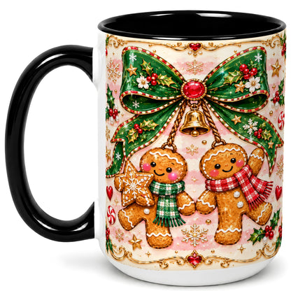 #pl[15oz|Black] Gingerbread Couple Coffee Mug, Christmas Gingerbread Mug, Ceramic Cup