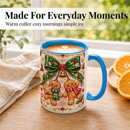 #pl[15oz|Blue] Gingerbread Couple Coffee Mug, Christmas Gingerbread Mug, Ceramic Cup