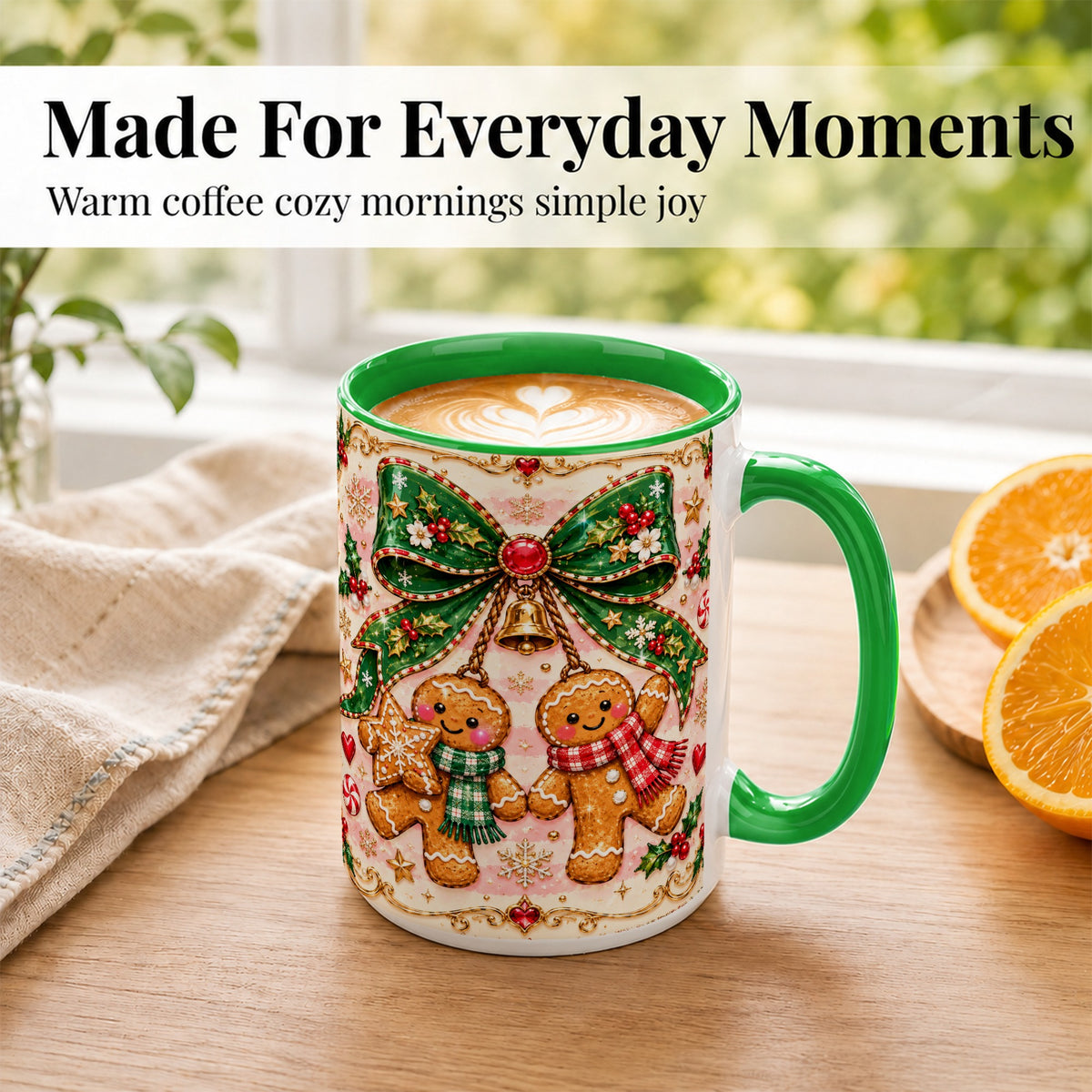 #pl[15oz|Green] Gingerbread Couple Coffee Mug, Christmas Gingerbread Mug, Ceramic Cup