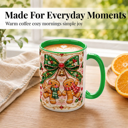 #pl[15oz|Green] Gingerbread Couple Coffee Mug, Christmas Gingerbread Mug, Ceramic Cup