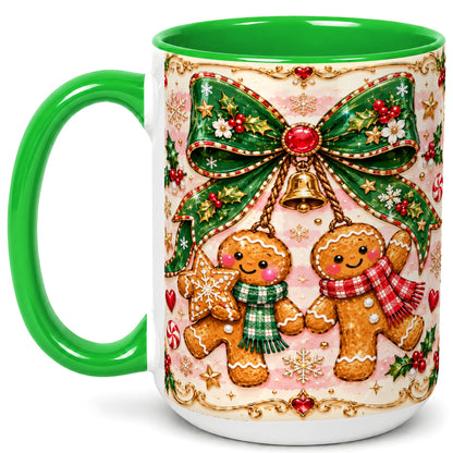 #pl[15oz|Green] Gingerbread Couple Coffee Mug, Christmas Gingerbread Mug, Ceramic Cup