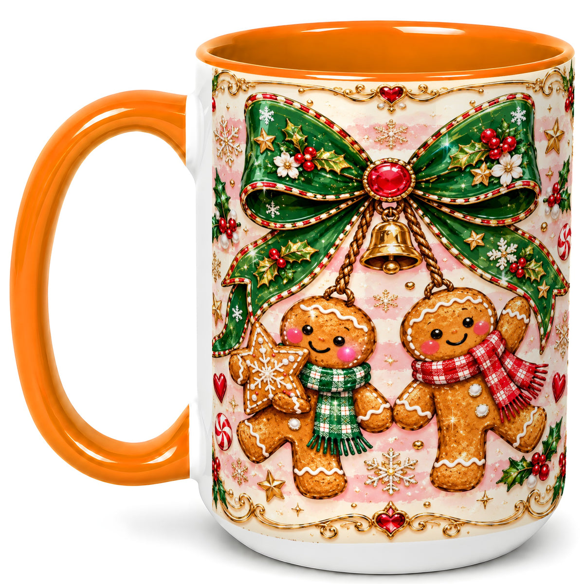 #pl[15oz|Orange] Gingerbread Couple Coffee Mug, Christmas Gingerbread Mug, Ceramic Cup