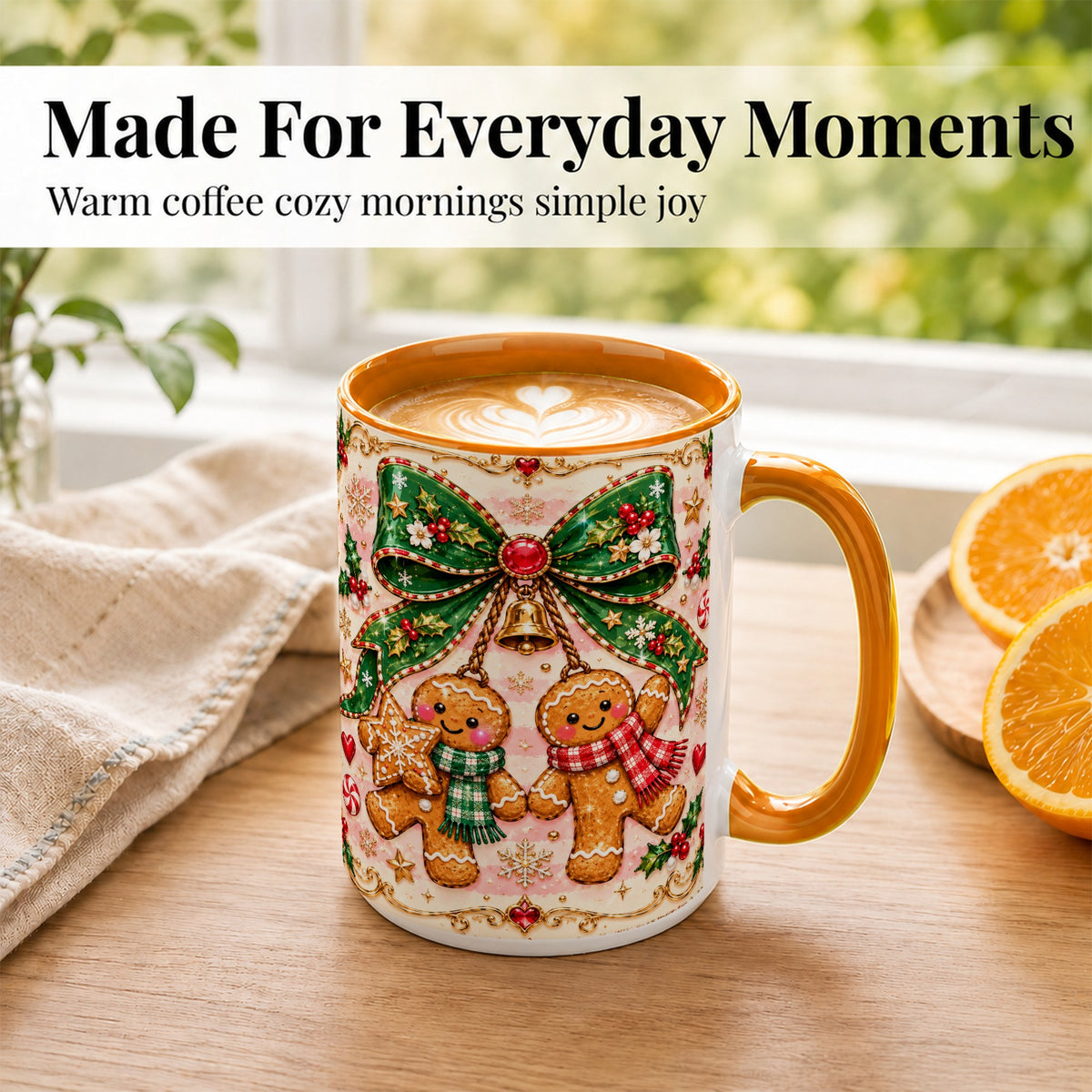 #pl[15oz|Orange] Gingerbread Couple Coffee Mug, Christmas Gingerbread Mug, Ceramic Cup