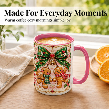 #pl[15oz|Pink] Gingerbread Couple Coffee Mug, Christmas Gingerbread Mug, Ceramic Cup