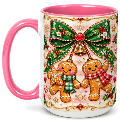 #pl[15oz|Pink] Gingerbread Couple Coffee Mug, Christmas Gingerbread Mug, Ceramic Cup