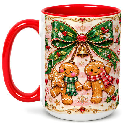 #pl[15oz|Red] Gingerbread Couple Coffee Mug, Christmas Gingerbread Mug, Ceramic Cup