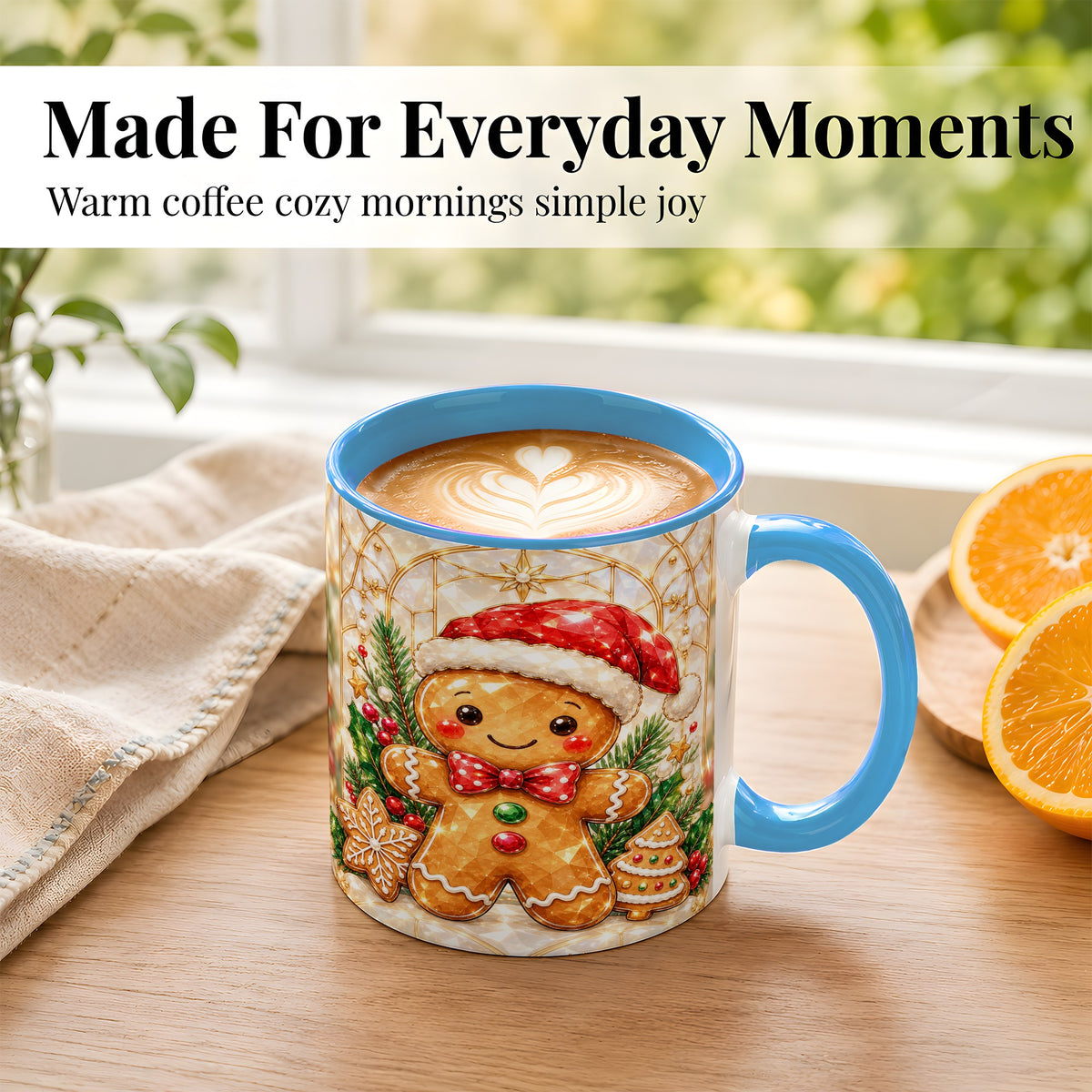 #pl[11oz|Blue] Gingerbread Santa Coffee Mug, Christmas Gingerbread Mug, Ceramic Cup