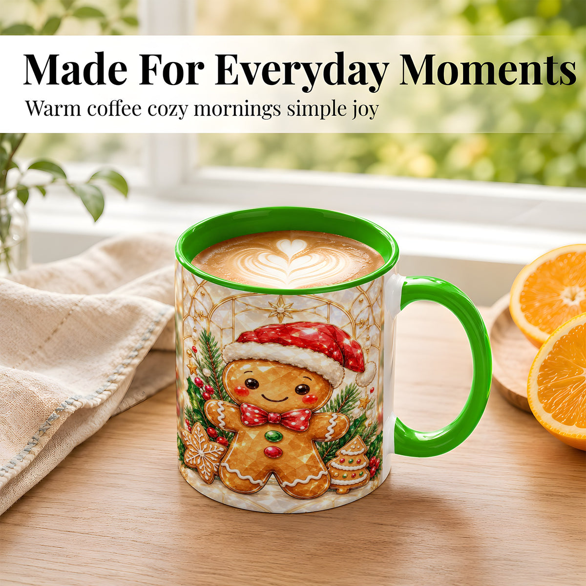 #pl[11oz|Green] Gingerbread Santa Coffee Mug, Christmas Gingerbread Mug, Ceramic Cup