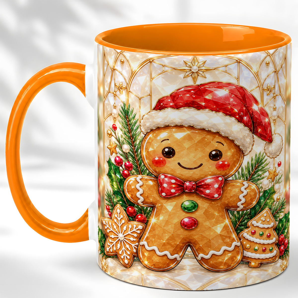 #pl[11oz|Orange] Gingerbread Santa Coffee Mug, Christmas Gingerbread Mug, Ceramic Cup