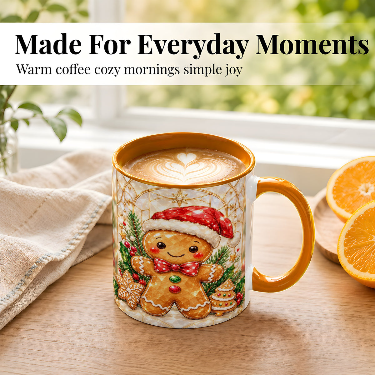#pl[11oz|Orange] Gingerbread Santa Coffee Mug, Christmas Gingerbread Mug, Ceramic Cup
