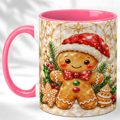 #pl[11oz|Pink] Gingerbread Santa Coffee Mug, Christmas Gingerbread Mug, Ceramic Cup