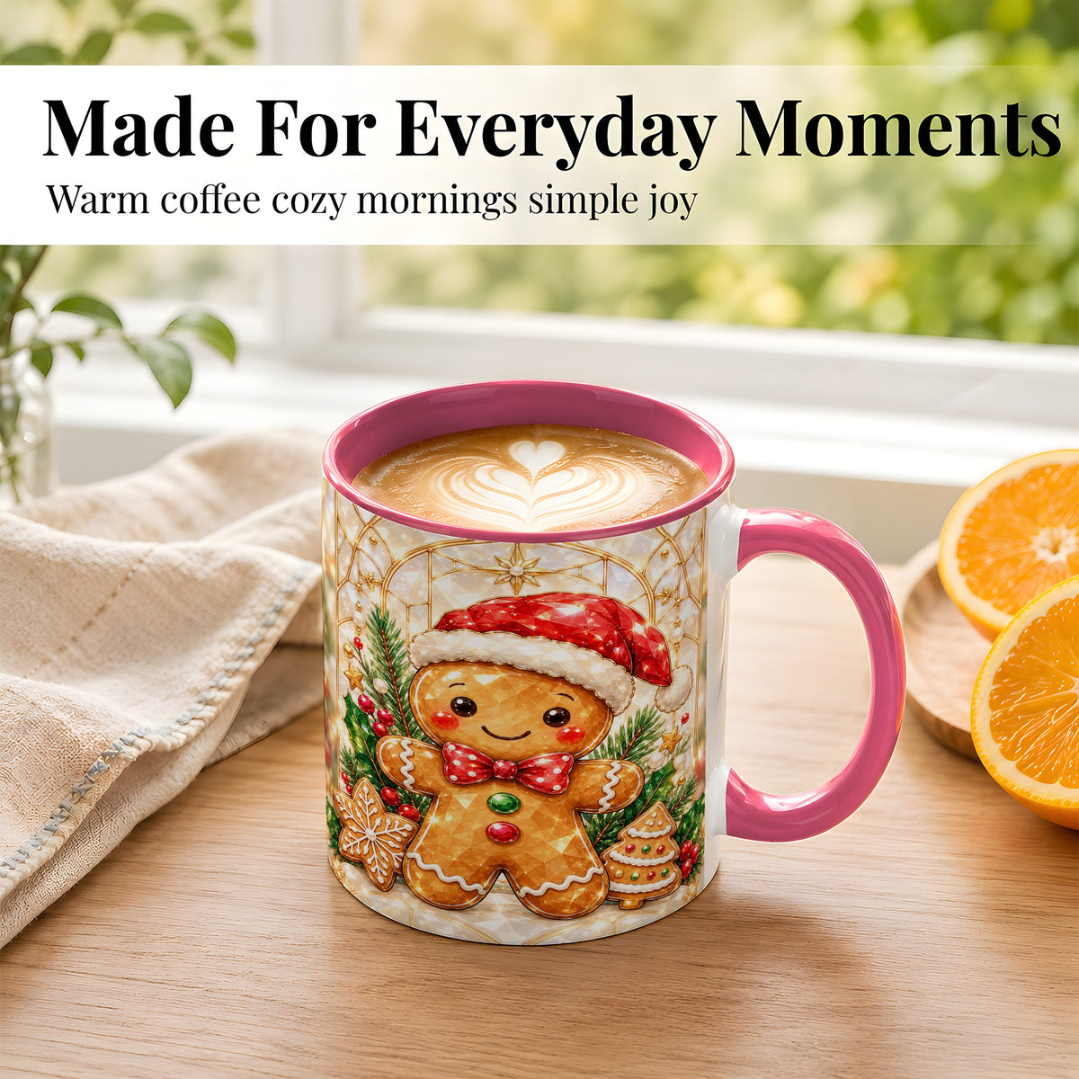 #pl[11oz|Pink] Gingerbread Santa Coffee Mug, Christmas Gingerbread Mug, Ceramic Cup