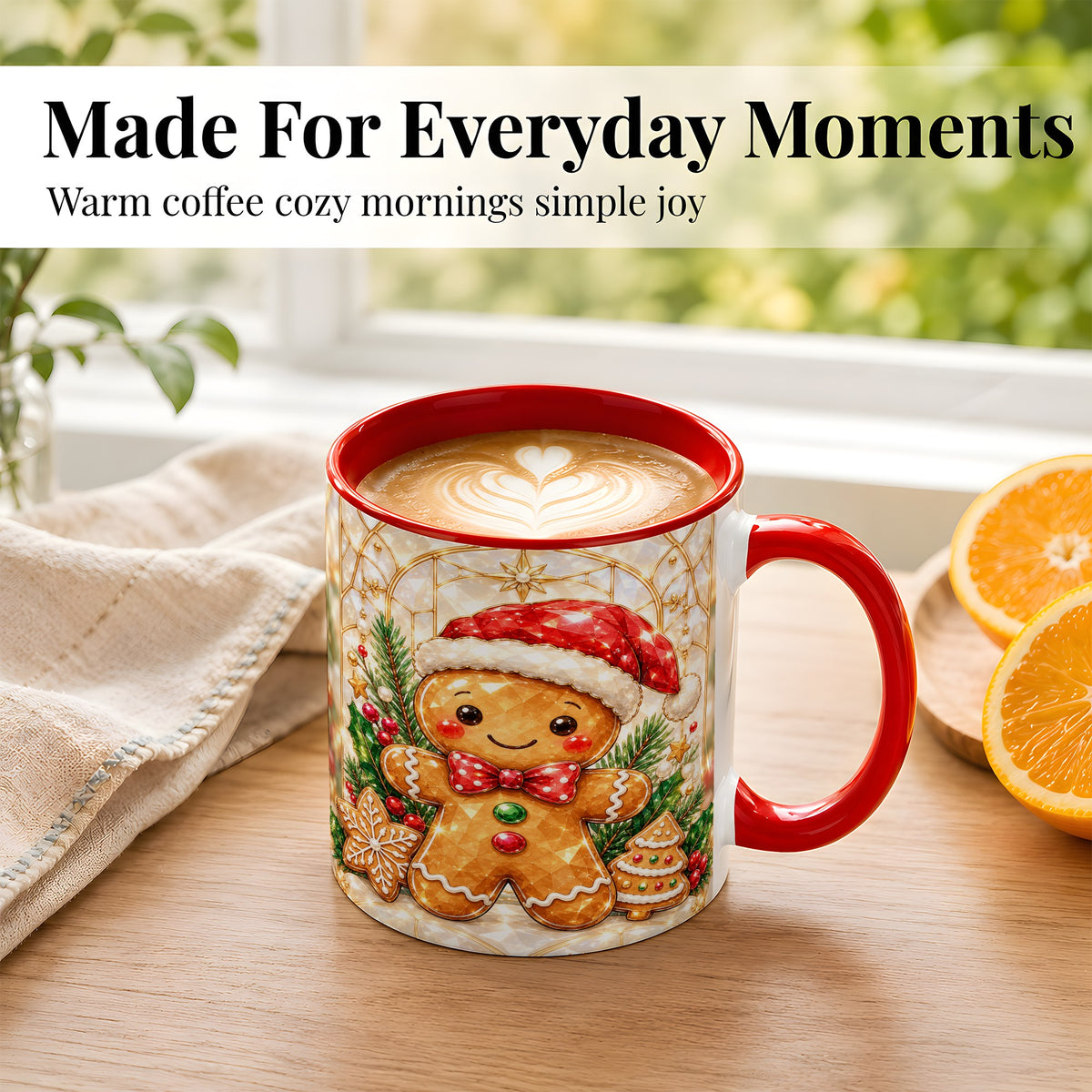 #pl[11oz|Red] Gingerbread Santa Coffee Mug, Christmas Gingerbread Mug, Ceramic Cup