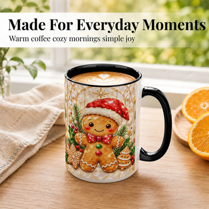 #pl[15oz|Black] Gingerbread Santa Coffee Mug, Christmas Gingerbread Mug, Ceramic Cup
