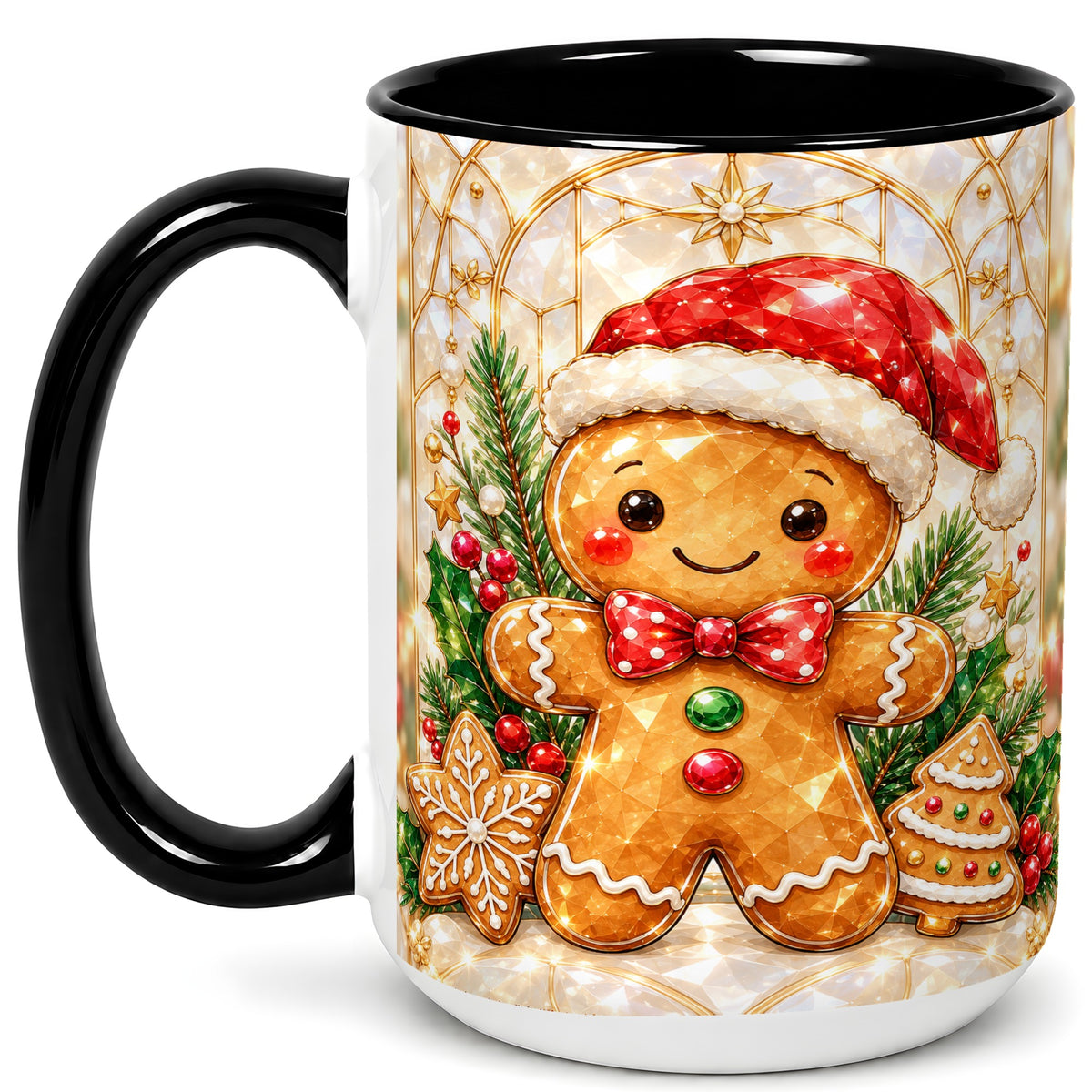 #pl[15oz|Black] Gingerbread Santa Coffee Mug, Christmas Gingerbread Mug, Ceramic Cup