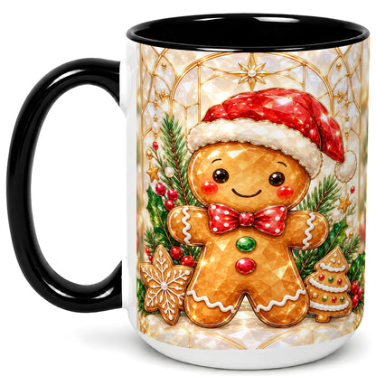 #pl[15oz|Black] Gingerbread Santa Coffee Mug, Christmas Gingerbread Mug, Ceramic Cup