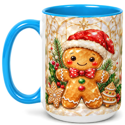 #pl[15oz|Blue] Gingerbread Santa Coffee Mug, Christmas Gingerbread Mug, Ceramic Cup