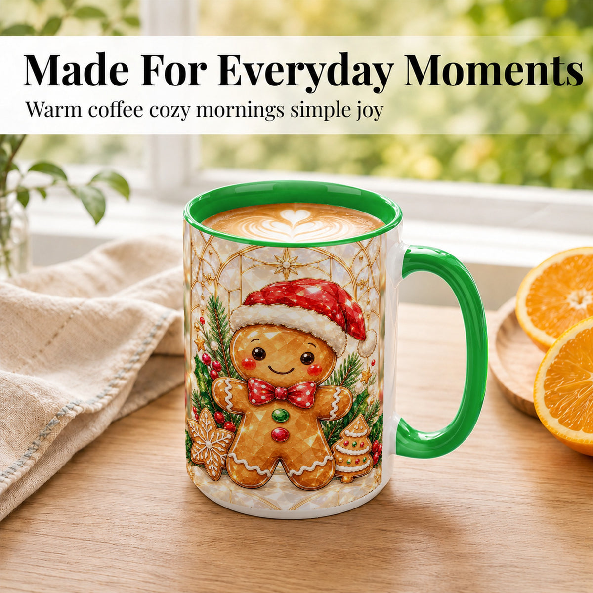 #pl[15oz|Green] Gingerbread Santa Coffee Mug, Christmas Gingerbread Mug, Ceramic Cup