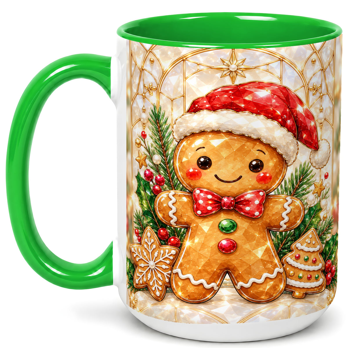 #pl[15oz|Green] Gingerbread Santa Coffee Mug, Christmas Gingerbread Mug, Ceramic Cup