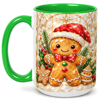 #pl[15oz|Green] Gingerbread Santa Coffee Mug, Christmas Gingerbread Mug, Ceramic Cup