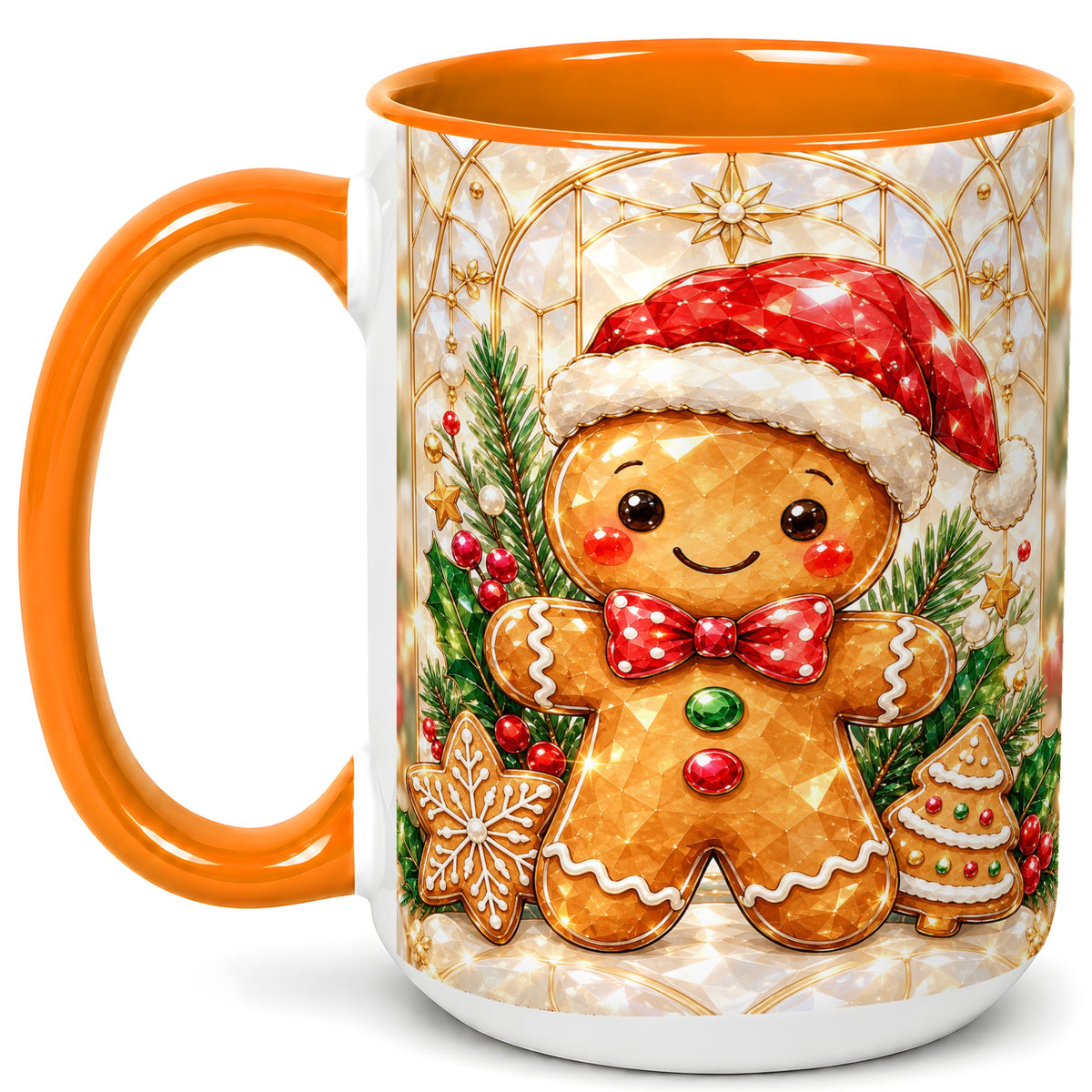 #pl[15oz|Orange] Gingerbread Santa Coffee Mug, Christmas Gingerbread Mug, Ceramic Cup