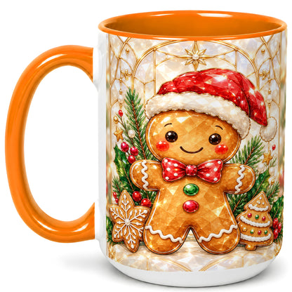 #pl[15oz|Orange] Gingerbread Santa Coffee Mug, Christmas Gingerbread Mug, Ceramic Cup