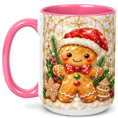 #pl[15oz|Pink] Gingerbread Santa Coffee Mug, Christmas Gingerbread Mug, Ceramic Cup