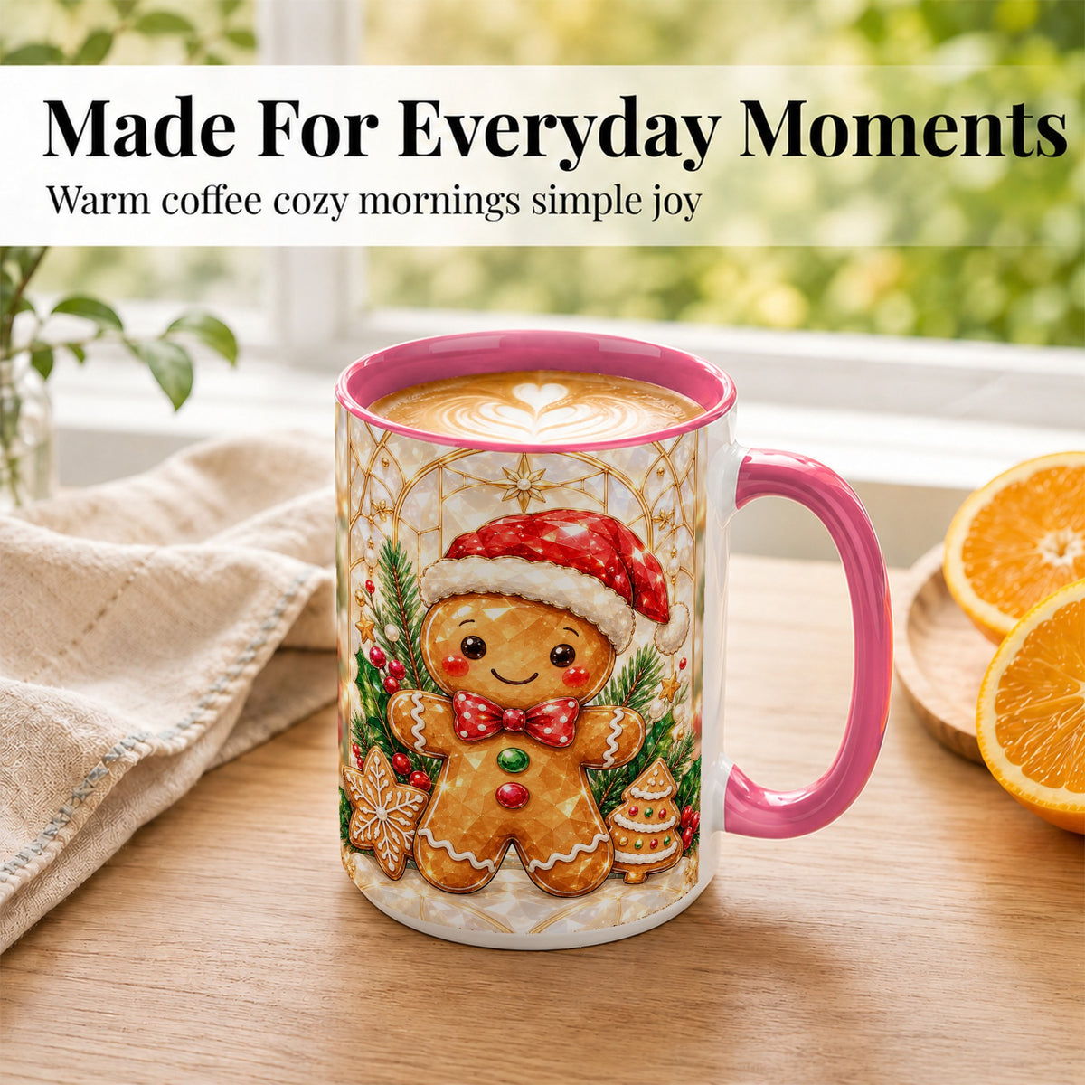 #pl[15oz|Pink] Gingerbread Santa Coffee Mug, Christmas Gingerbread Mug, Ceramic Cup