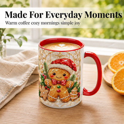 #pl[15oz|Red] Gingerbread Santa Coffee Mug, Christmas Gingerbread Mug, Ceramic Cup