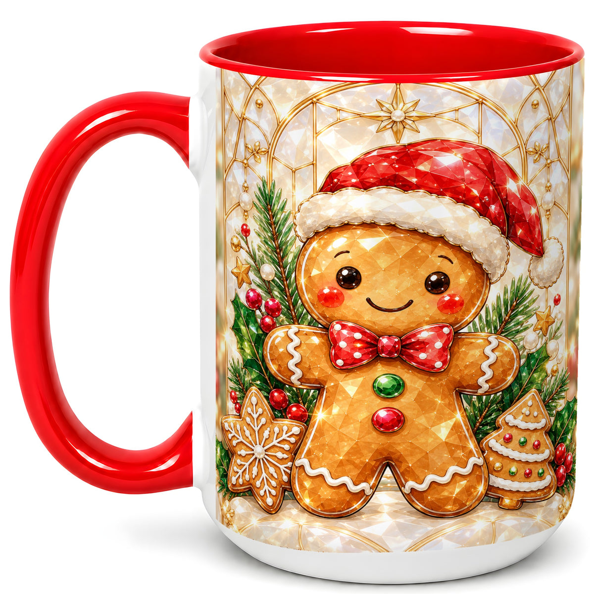 #pl[15oz|Red] Gingerbread Santa Coffee Mug, Christmas Gingerbread Mug, Ceramic Cup